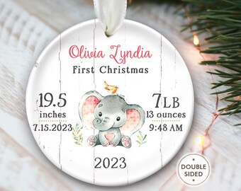 Elephant birth announcement, Baby stats Christmas ornament Personalized Baby Boy Gift or Baby Girl Gift, Blue, Pink Grandparents Gift OR615