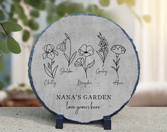 Birth Month Garden Stone Personalized Gift for Grandma Gift Family Name Custom Birth Flower Gift for Mom Garden Stone Slate Home Decor S115