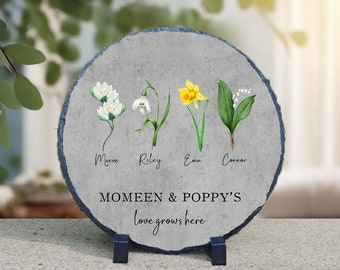 Garden Stone Birth Flower Gift for Garden Lover Gift Outdoor Decor for Porch Birth Month Flower Garden Personalized Family Name Gift S121