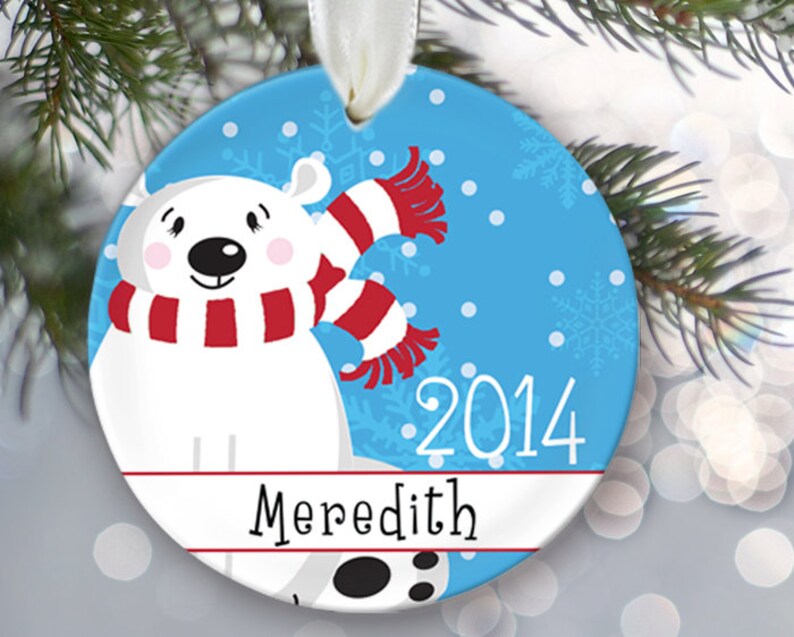 Polar Bear Christmas Ornament Personalized Christmas Ornament Name /& Date Gift for her Gift for him Custom Holiday Ornament OR110