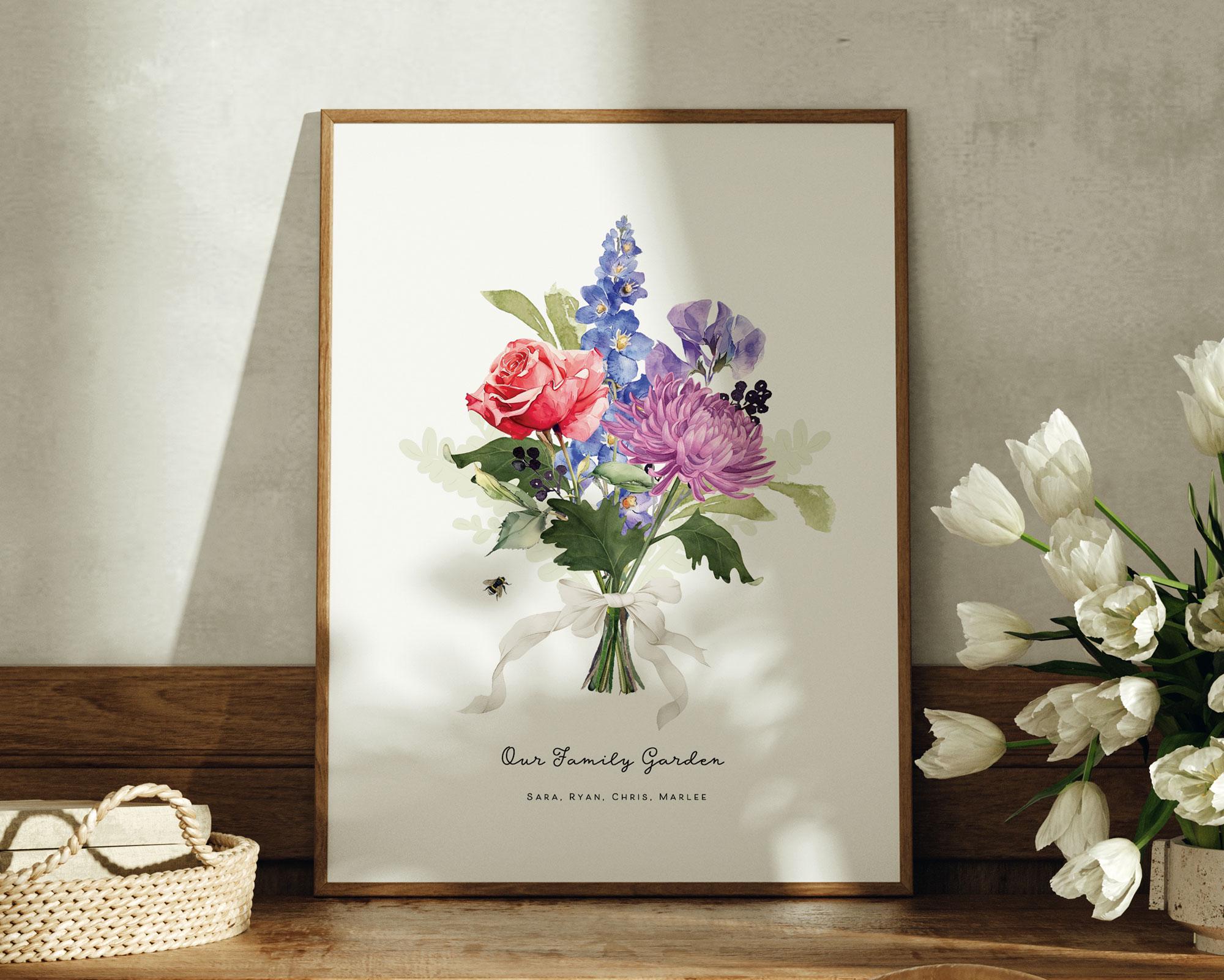Grandma Garden Birth Flower Bouquet Birth Month Art Print Custom Grandma Gift for Mom Christmas Gift Personalized Grandparent Present AR110