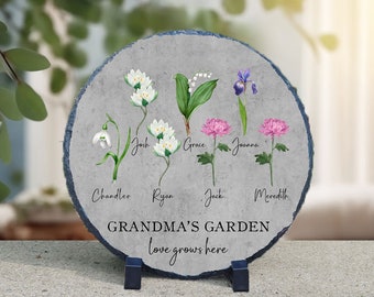 Garden Stone Mother's Day Gift Personalized Birth Flower Gift for Mom Birth Month Family Gift for Grandma Garden Slate Outdoor Decor S121