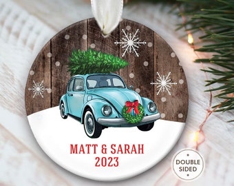 Classic Car Ornament Personalized Car Christmas Ornament Tree on Top Groovy Vintage Car Ornament 1970s Retro Bug Ornament Blue Car OR840
