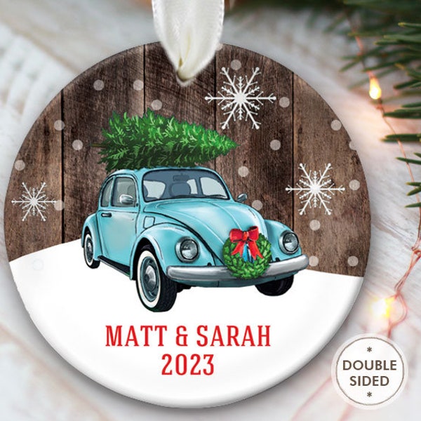 Classic Car Ornament Personalized Car Christmas Ornament Tree on Top Groovy Vintage Car Ornament 1970s Retro Bug Ornament Blue Car OR840