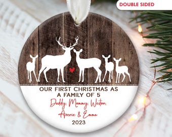 Deer Family of five Ornament - Personalized Christmas Ornament - Family of 5 Custom Deer Ornament - Family Name Ornament - Last Name OR779