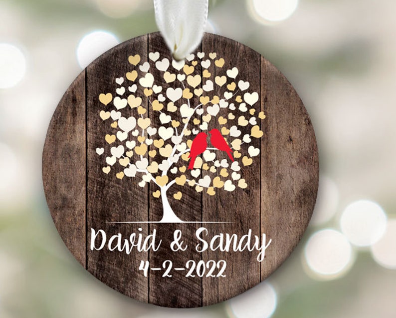 Ornament gift for couple Christmas ornament personalized love birds ornament for engaged couple gift engagement lovebird tree ornament OR550 imagen 2