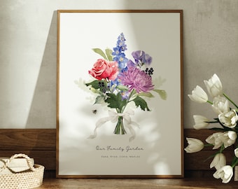 Birth Flower Family Garden Bouquet Personalized for Grandma Garden Family BirthFlower Print Flower Wall Art Birthday Gift for Mom AR110