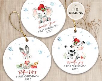Baby First Christmas Ornament New Baby Gift for Baby Keepsake Ornament Personalized Baby Ornament Christmas Pig Ornament Whale Elephant Cow