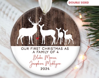 Deer Family of 4 Personalized Christmas Ornaments - Family of four Deer Ornament - Faux wood Stocking Stuffer Christmas Gift for her OR781