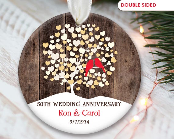 50th Wedding Anniversary Ornament 50th Anniversary Gift for Parents 50th Wedding Anniversary Gift Lovebirds Ornament Personalized Gift OR857