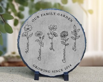 Personalized Garden Stone Birth Month Garden Stone Outdoor Home Decor Custom Slate Personalized Gift for Mom Birth Flower Garden Decor S110