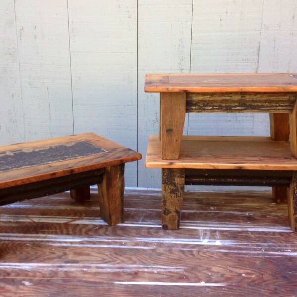 Reclaimed Antique Wood Tables - Plant Stands - Unique Black Crackled Surface - Free Shipping