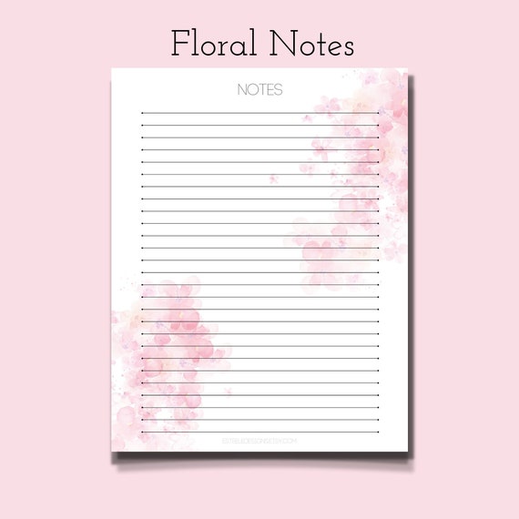 Printable Floral Notes Lined Paper Letter Size | Etsy