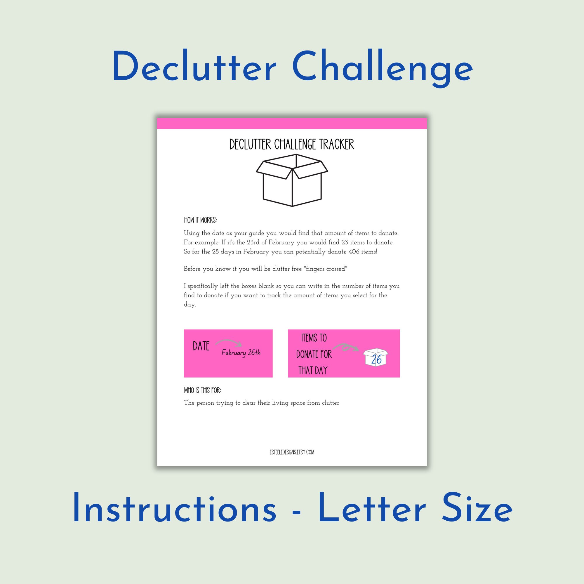 Declutter Challenge Tracker PRINTABLE With Instructions - Etsy
