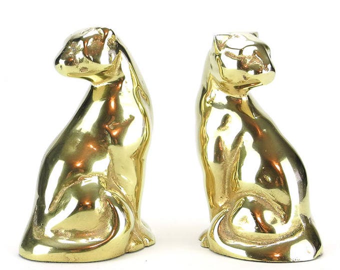 Vintage Brass Panther Bookends Figurines Jaguar Gold Kitty Etsy