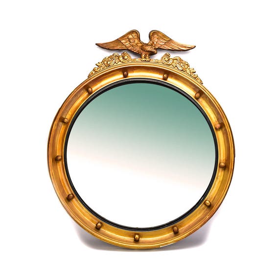 Large Antique Gold Eagle Porthole Mirror Nautical Decor Maritime Ship Wall Wood Foyer Federal Americana