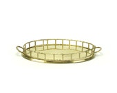 MEDIUM Vintage Oval Brass Bamboo Tray - Tabletop Tray -Trinket Tray - Brass Bamboo - Perfume Jewelry Tray - Chinoiserie - Hollywood Regency