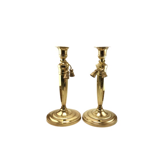 Pair Vintage Brass Tassel Candlestick Candleholders Large Etsy