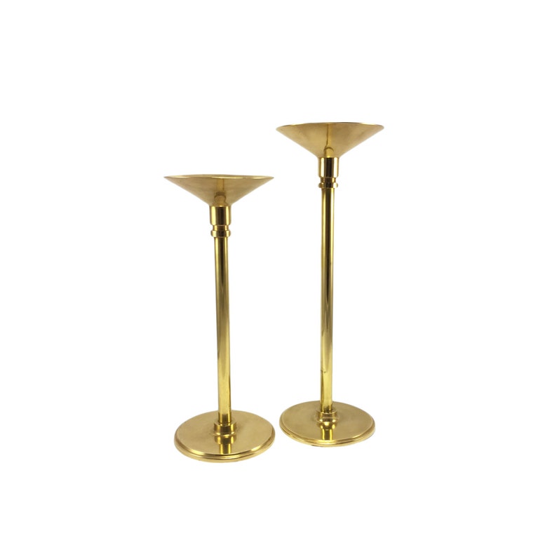 Large Pair Vintage Brass Candlestick Candleholders Funnel Etsy