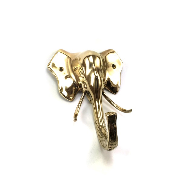 Vintage Brass Elephant Wall Hook - Gold Ganesh - Lucky Trunk Up Elephant Family - Children's Nursery Decor - Hollywood Regency - Mid Century