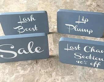 5 Custom signs for Craft Booth. Signage for your Beauty Shops, Farmers Markets, Boutique and Country Market - Personalized shelve sitters