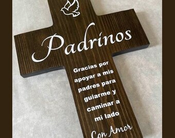 Padrinos Proposal Spain Bautizo Wood Cross in Spanish - Personalized and Custom Colors for Baptism Bautizo Gift giving from Godchildren