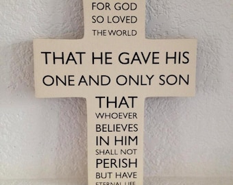 John 3:16 Cross, For God So Loved The World, Wood Cross for Baptism, Christening, Communion