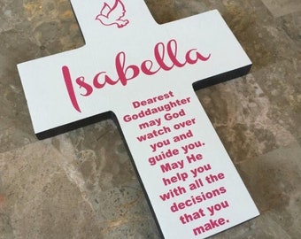 Goddaughter Personalized Cross with dove and prayer gift for first communion, Baptism gift girl, cross for girl, Confirmation Xmas gifts