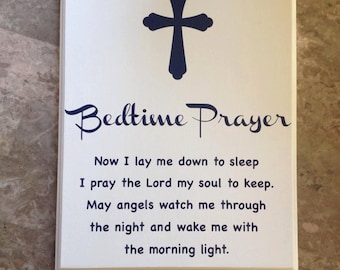 Bedtime Prayer sign with cross, Now I lay me down to sleep sign Handcrafted poplar wood with routed edges plaque sign. Child room decor