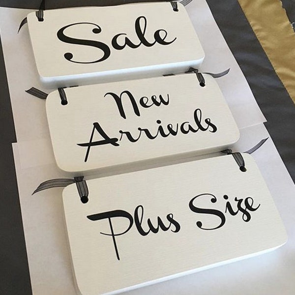 Retail signs with ribbons, Lot of 3 signs, Dollar Rack or custom your words, Solid Wood signage for boutique, apparel