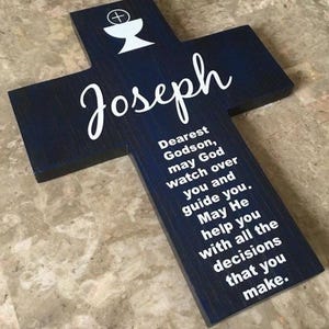 Personalized Wood Cross: Godson Baptism Gift, First Communion Decor
