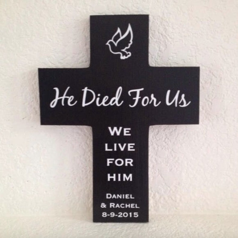 Easter Cross He Died For US We Live for Him Personalized Gift Easter Wood Wall Cross for family and friends image 1