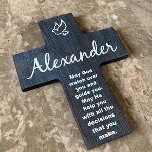 Personalized Religious Wood Cross Gift - Catholic Christian Parents Godparents giving for Baby Christening Baptism ideas for nursery