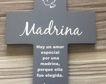 Spanish Madrina Personalized Wood Cross gift - Wall La Cruz - Baptism proposal or Thank you present