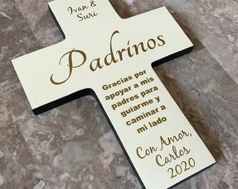 Spanish Padrinos Personalized Wood Wall Cross - Proposal gift - baptism - catholic - Meaningful gift giving | padrinos proposal in Spanish