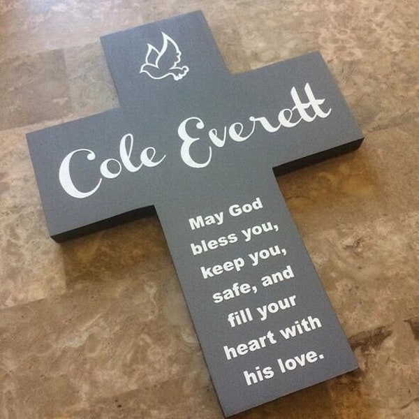 Custom Wood Wall Cross for Baptism Christening Dedication | Personalized gift present | May God Bless You | Baptismal Gift Ideas