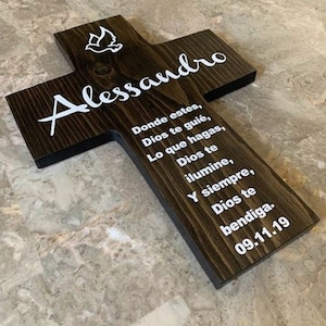 Spanish Godchild Personalized Wood Wall Cross - Gift for Baptism, Communion, Confirmation - Catholic Present