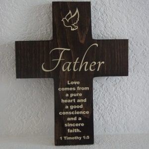 Father&#39;s Day Pine Wood Cross: Dove & Quote Wall Art Size 9&quot;x12&quot;