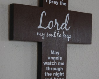 Baby Cross Bed Time Lord Prayer Pine Wood Cross Gift  for Easter, Baptism or Birthday Gift for Boy or Girl