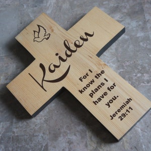 Personalized Baptism Cross: Solid Pine Wood Christening Gift Size 9&quot;x12&quot;