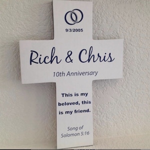Personalized Wedding Anniversary Cross: Distressed Silver, Scripture Gift