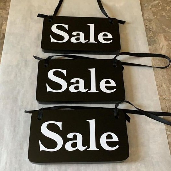 Retail signs with ribbons, Lot of 3 Sale Signs or custom your own words, Solid Wood signage for boutique, apparel Store