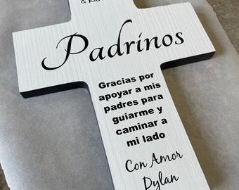 Padrinos Cross gift / In Spanish Personalized Wood Wall Crosses / Godparent Proposal gift - Catholic Baptism Bautizo - regalo para padrinos