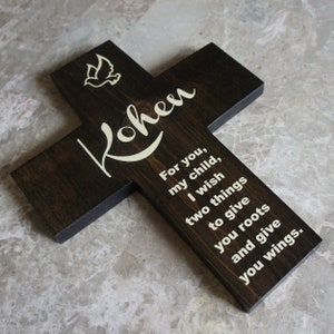 Personalized Wood Cross: Baby Baptism Gift, Neutral Nursery Decor Size 9&quot;x12&quot;
