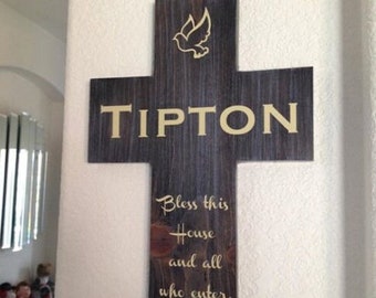 Family Personalized Cross for Wall, Custom wall Cross, Bless this House, Housewarming gifts, custom wall cross, Xmas gift, wedding gift