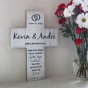 Anniversary Cross | Personalized Gifts | 1 Corinthians | Gift for Parents | White & Silver Wood Wall Cross