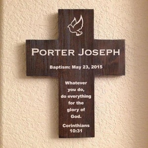 Personalized Baptism Wood Cross: Custom Name & Date