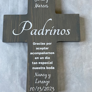 Regalo de boda para padrinos, cruz de madera personalizada para pared de ahijado, regalo significativo para padrinos