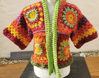 Crochet Cardigan _ granny square _ patchwork _vintage _ retro _ flower power _ 70's _ winter _ festival _ hat _ baby pink