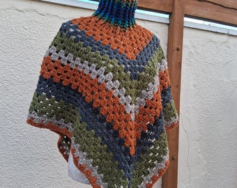Crochet 70s poncho, Handmade in Wales,